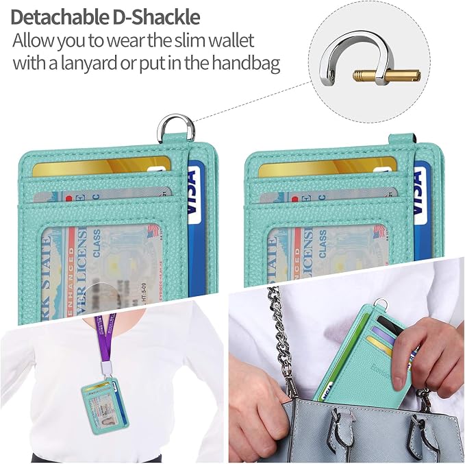 Slim Minimalist Front Pocket Wallet, RFID Blocking Credit Card Holder Wallet with Detachable D-Shackle for Men Women - Image 6