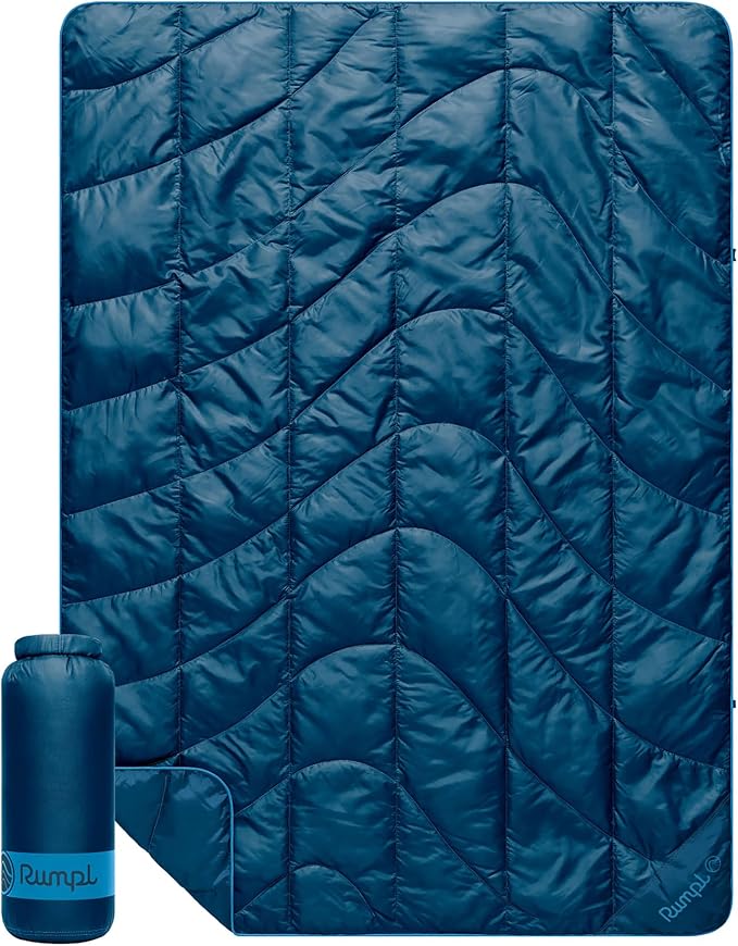 Rumpl Travel Puffy Ultra-Packable Blanket, Deepwater | Travel-Size Warmth and Comfort, Ultra-Packable Recycled Puffy Blanket with NanoLoft Insulation for Planes and Trains by Rumpl