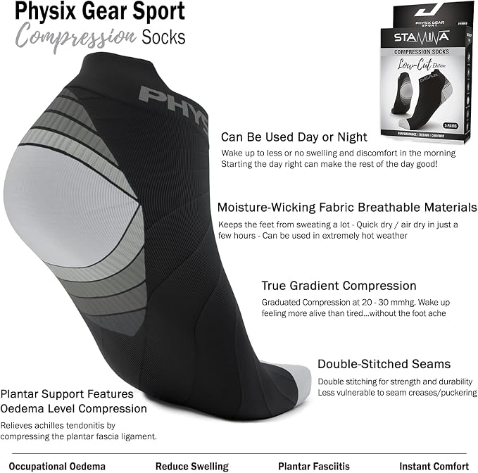 Physix Gear Short Compression Socks for Men & Women - Best Low Compression Socks Women & Men Ankle Socks with Arch Support - Image 3