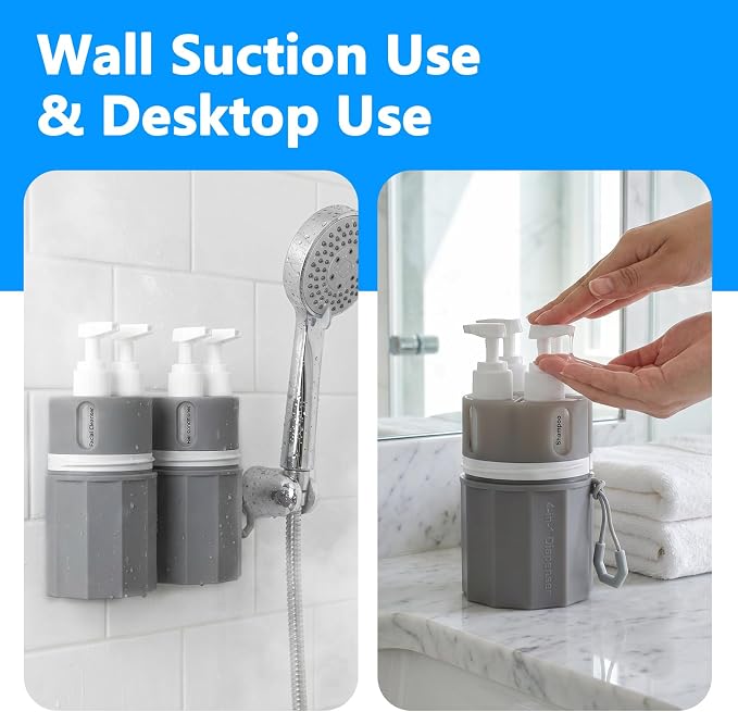 4 in 1 Travel Dispenser Bottles, TSA Approved Leak Proof Refillable Toiletry Containers with Vacuum Suction Cup for Smooth Walls, Portable Empty Bottle Set for Shampoo Conditioner Body Wash - Image 5