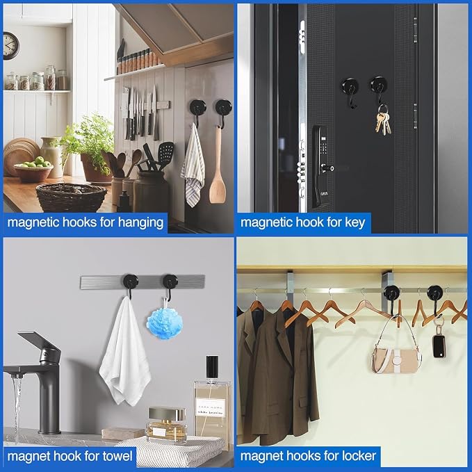 LOVIMAG Swivel Magnetic Hooks, 120LBS, Pack of 6 | Cruise Cabin Ship Essentials 2026, Heavy Duty Magnets for Refrigerator, Classroom, Kitchen, Hanging Mug, Black - Image 2