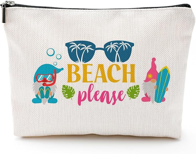 ZUYUROU Beach Makeup Bag for Women, Funny Travel Cosmetic Pouch, Beach Please Zipper Bag, Summer Vacation Gift, Tropical Aesthetic Bag for Girls, Best Escape Anyone Can Have Travel Organizer by ZUYUROU