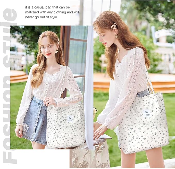LHMTQVK Corduroy Tote Bags for Women, Large Capacity Tote Purse Reusable Grocery Shoulder Bag with Inner Pockets - Image 2