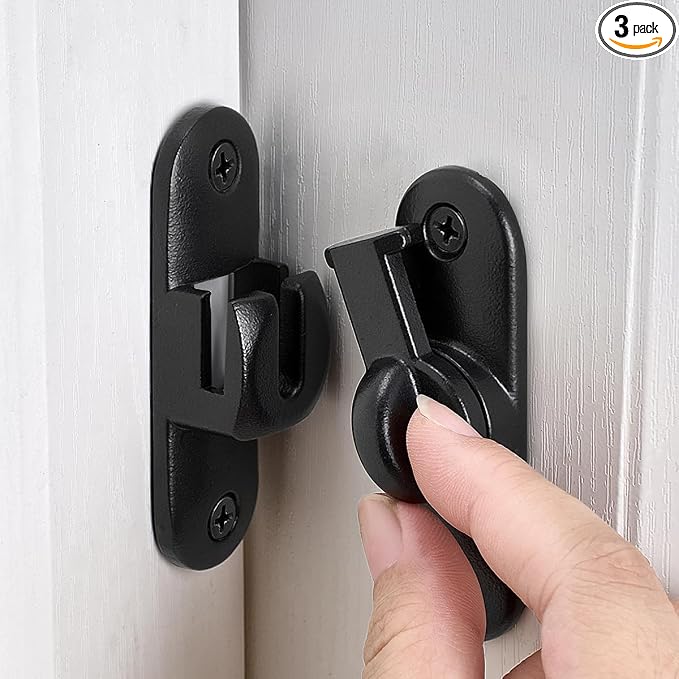 3 Packs Matte Black 90/180 Degree Barn Door Latches,Flip Gate Lock | Zinc Alloy Flip Gate Latches,Right Angle Door Lock,for bedroom,garage,sliding door,window,cabinet,drawer,pet enclosures by INIRET