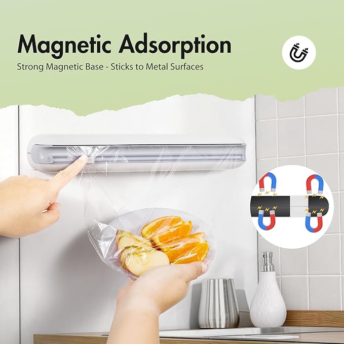 Aluminum Foil & Plastic Wrap Dispenser with Cutter - Easy One-Hand Operation, Space-Saving Kitchen Organizer for Worktops & Cabinets, Magnetic Cling Film Dispenser - Fits 12" Rolls, Gray - Image 3