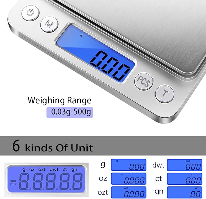 Fuzion Digital Gram Scale .01 Gram Accuracy, 500g Small Jewelry Scale | Small Kitchen Food Scale with 2 Trays for Herb, Powder, Coffee, Gold, Coin - Weight Gram and Oz - Image 3