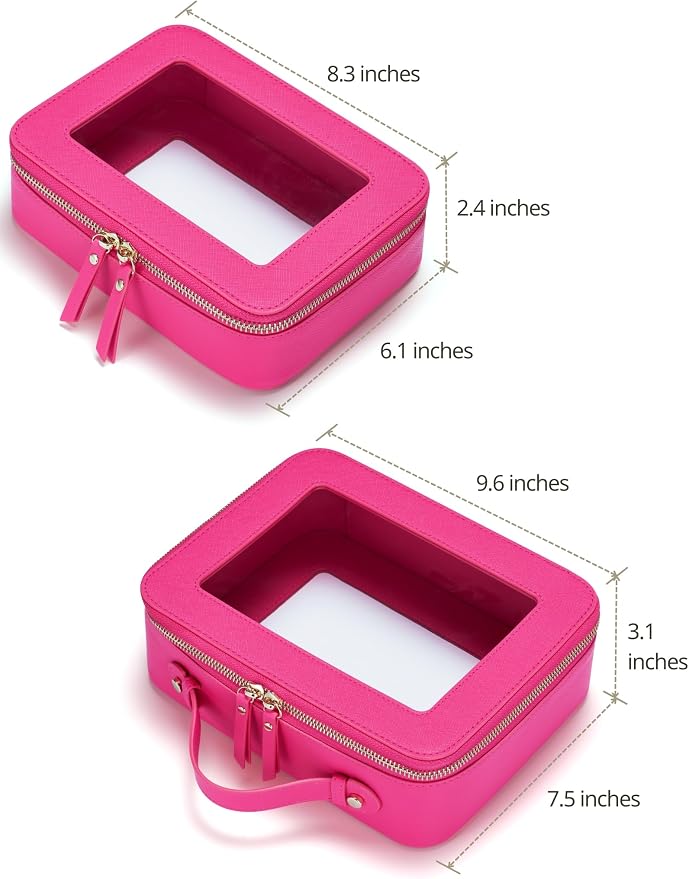 Clear Makeup Bag Travel Cosmetic Case Transparent Toiletry Bag with Zipper, Portable Make Up Organizer Traveling Compact Car Bag for Essentials, Hotpink, Medium and Large - Image 4