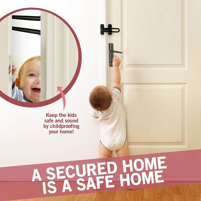 Jack N’ Drill Swing Bar Door Lock Durable Door Guard for Back & Front Doors, Childproof Door Security Made from Reinforced Diecast Metal for Home Security (Black, 1 Pack & 5 Door Stop) - Image 3