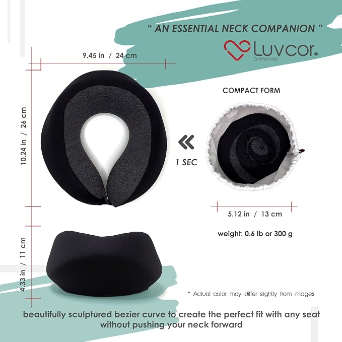 Premium Quality Memory Foam Travel Neck Pillow Bundle - Best Ergonomic Pillow for Airplane Travel, car Ride, Sleeping. Comes with Eye mask, earplugs and Storage Bag.(Stealth Black) - Image 4