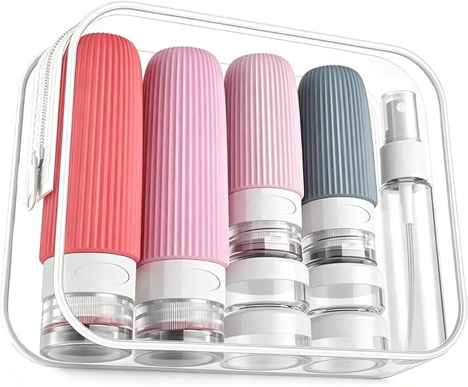 16 Pack Travel Bottles Set - TSA Approved Containers for Toiletries, Leak Proof Silicone Travel Size Containers with Jars, Spray Bottles & Clear Bag for Shampoo, Lotion by Unknown