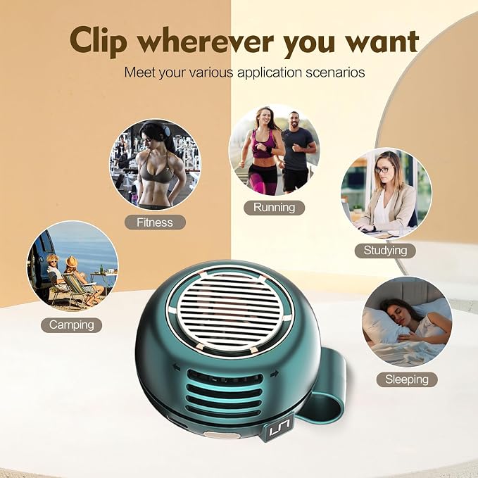 Portable Silent Mini Bladeless Electric Fan,Small fan Clip on for Shirt & Waist,2026 New Mini Bladeless Fan Clip On,Adjustable 3-Speed For Outdoor & Travel & Office,Gift (green with display) - Image 6