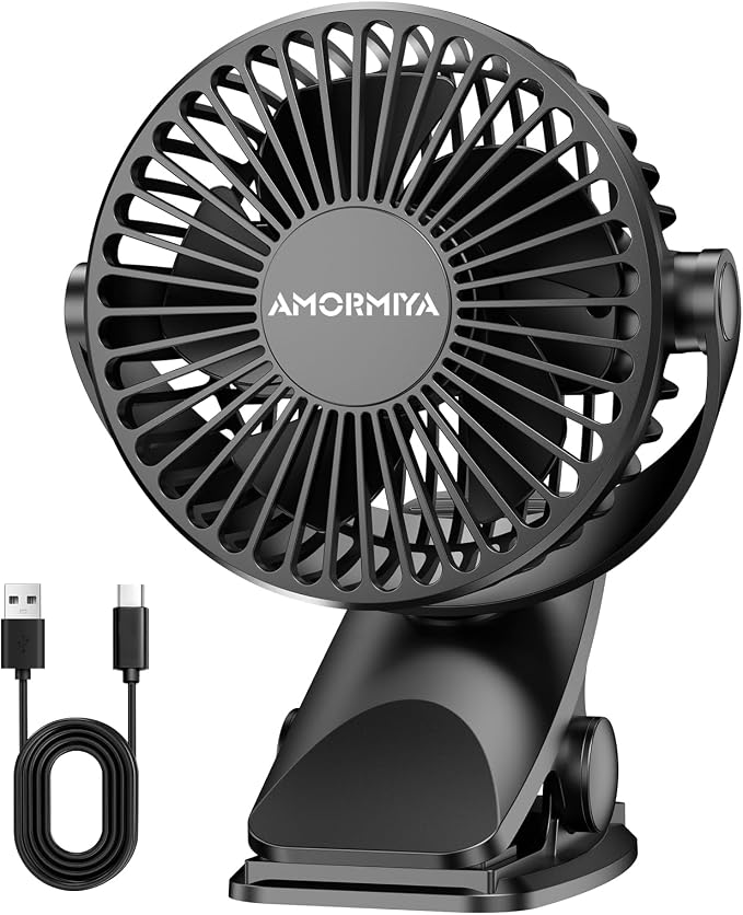 Portable Clip on Fan Rechargeable Mini for Desk Golf Camping Black | 4000mAh 20H Battery, Quiet Brushless Motor 4.5m/s, One-Click Shutdown, 3 Speeds, Detachable Cover, Type-C Charge, 360° Rotate by Redefiningsummercomfortandmakingdailylifemoreconvenient