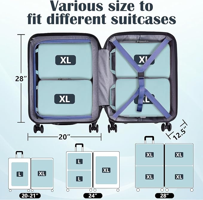 Compression Packing Cubes for Travel Suitcase Organizer Bags, Blue, XL | Expandable Travel Cubes for Packing Luggage Organizer Bags Compression Bags for Travel Essentials - Image 5