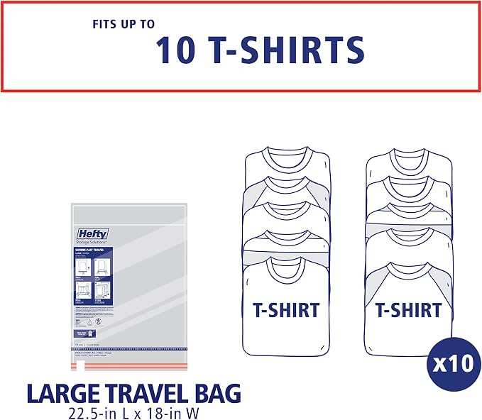 Hefty Shrink-Pak Large Travel Bags - Airtight Storage Bags for Maximum Space Saving, Travel Essentials, Ideal for Packing, Durable, Reliable Compression with Sealed Protection - Image 3