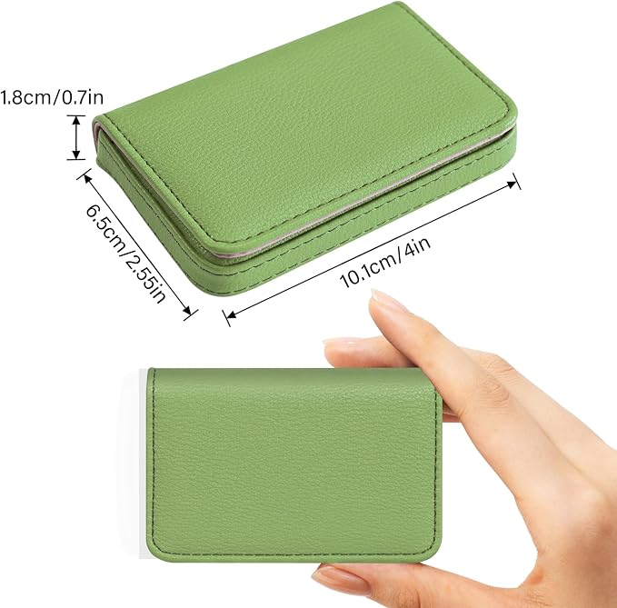 Business Card Holder，PU Leather Business Card Case Color Printing Pattern Card Holder Wallet，Pockets Magnetic Credit Card Holders for Men and Women - Banana Green - Image 2