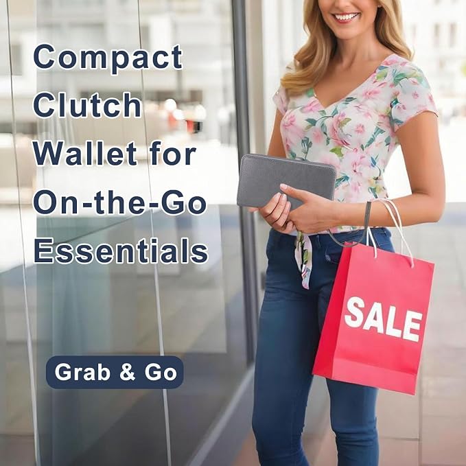 RFID Blocking Cellphone Wristlet Bag for Women Dual Zipper Travel Purse Large Capacity 17 Card Holder Ladies Phone Clutch with Removable Strap, Grey - Image 7
