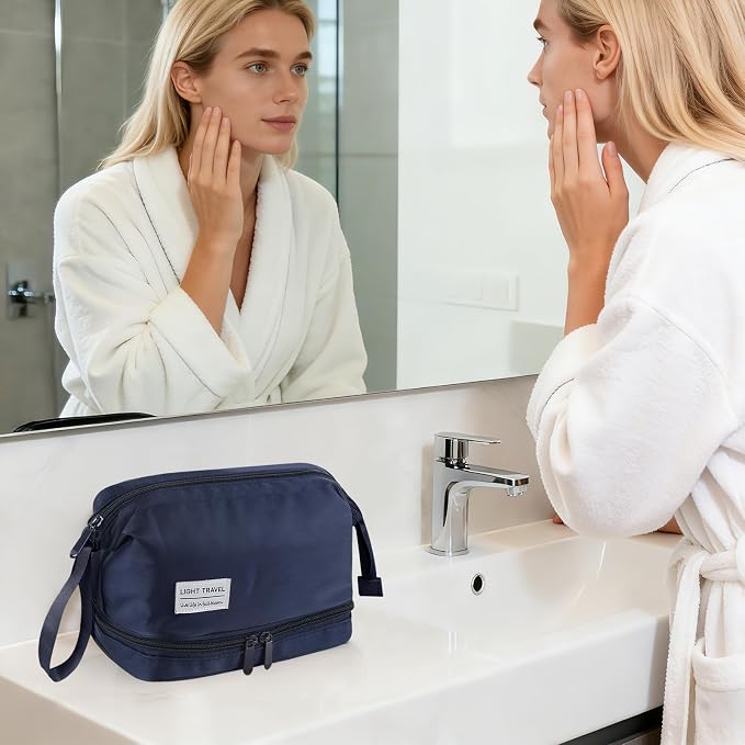 Travel Toiletry Bag Water-resistant with Hanging Hook for Womens Large Packing with Waterproof Wet/Dry Compartment Travel Shower Bags Travel Toiletry Organizer Dopp Kit Shaving Bag - Image 6