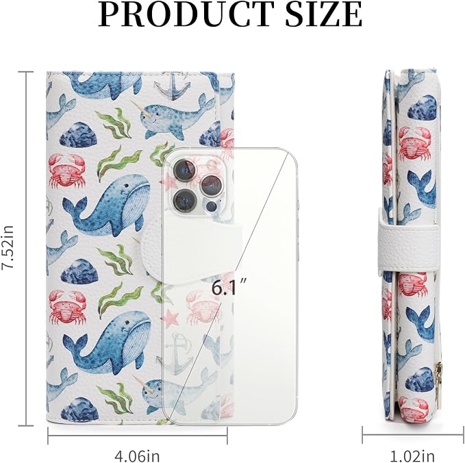 GOIACII Women's Wallet RFID Blocking Large Capacity Card Holder Ladies Phone Clutch Travel Long Purse Whale Print - Image 3