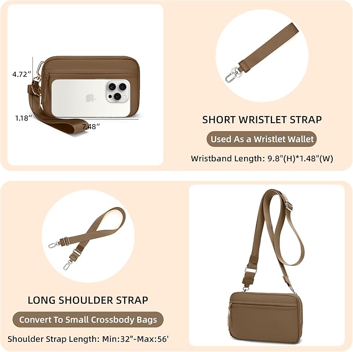 FODOKO Wristlet wallets for Women RFID crossbody bags with 4 Zippers | Checkered quilted nylon with credit card slots, cell phone organizer, and coin purse for travel and everyday carry - Image 3