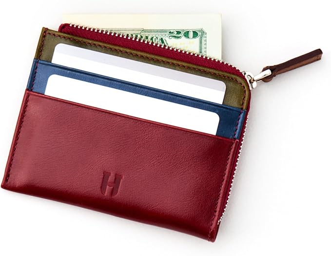 RFID Blocking Zipper Wallet, Slim Business Card Holder, Men & Women, Handcrafted Full-Grain Leather, Gift Box & Pouch, Christmas & Birthday, Burgundy (Plus Colors) - Image 3