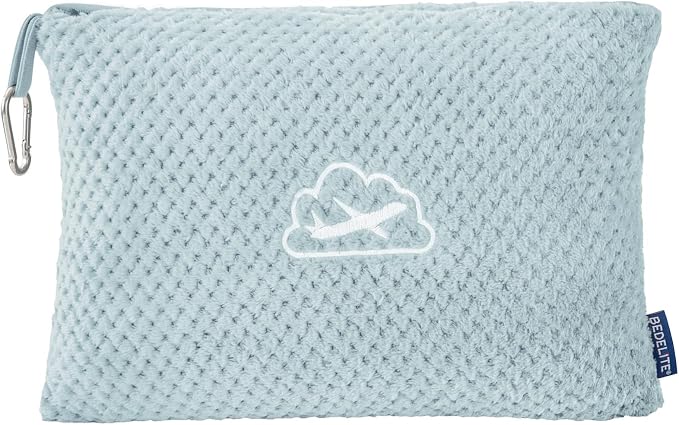 BEDELITE Travel Blanket with Bag, Jacquard Fleece Blanket 65"x40", Blue | Ultra-soft Airplane Blanket, Luggage Sleeve & Backpack Clip, Travel Essentials for Women, Foldable as Pillow for Long Flight by BEDELITE