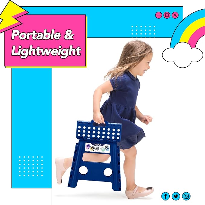 Delxo Folding Step Stool 13 Inch,300 Lbs Step Stool for Adults Blue | Foldable Step Stool 13",Non-Slip Foot Stools with Handle,Lightweight Collapsible stools for Kitchen,Bathroom,Bedroom,Garden - Image 3