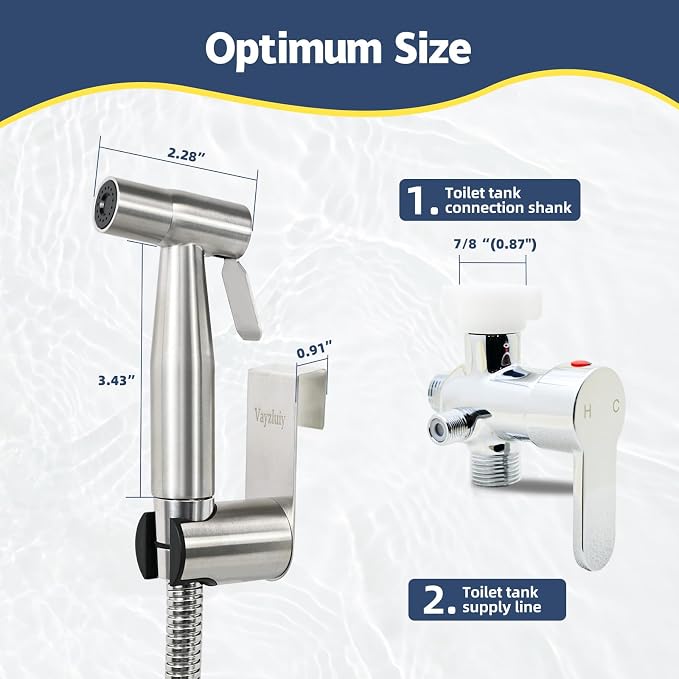 Vayzluiy Handheld Toilet Bidet Sprayer for Toilet-Adjustable Water Pressure Control with Bidet Hose for Feminine Wash, Stainless Steel Brushed Nickel Cloth Diaper for Baby Wash (Warm and Cold) - Image 2