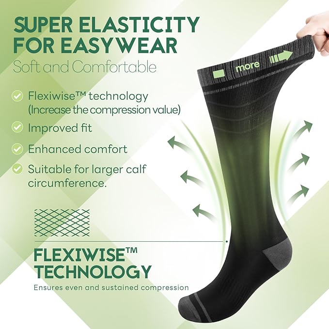 SONORAN Bamboo Viscose Compression Socks for Women & Men (3 Pairs) 15-20 mmHg Knee High Support for Nurses, Travel, Pregnant - Image 3