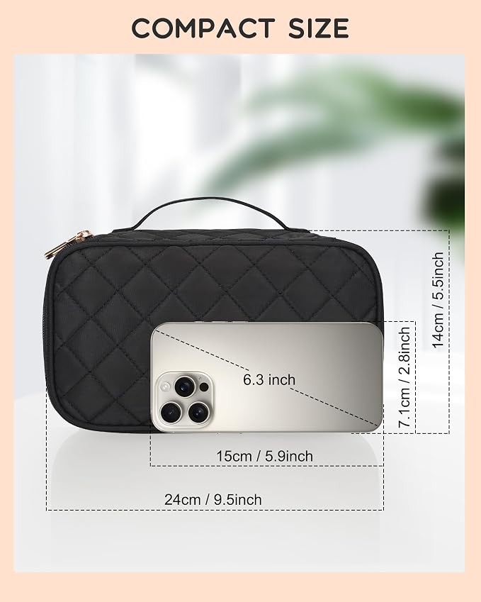 Relavel Small Travel Makeup Bag for Women, 2 Layer Makeup Organizer | Travel Cosmetic Bag with Separate Brush Compartment, Portable Make Up Storage with Handle for Short Trip, Gym - Image 2