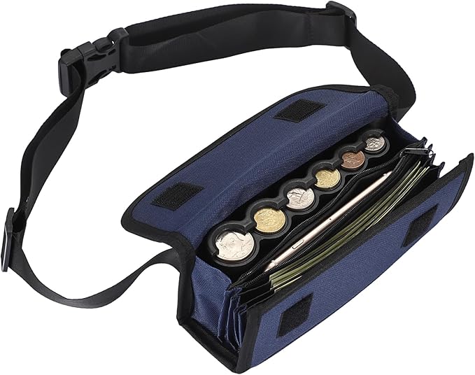 BSTKEY US Coin Holder Coin Dispenser, Fanny Pack with Banknote Waiters Purse Coin Sorter Coin Organizer, Coin Storage Bag with Belt for Waitress Server Collector Cashier Change （Navy） by BSTKEY