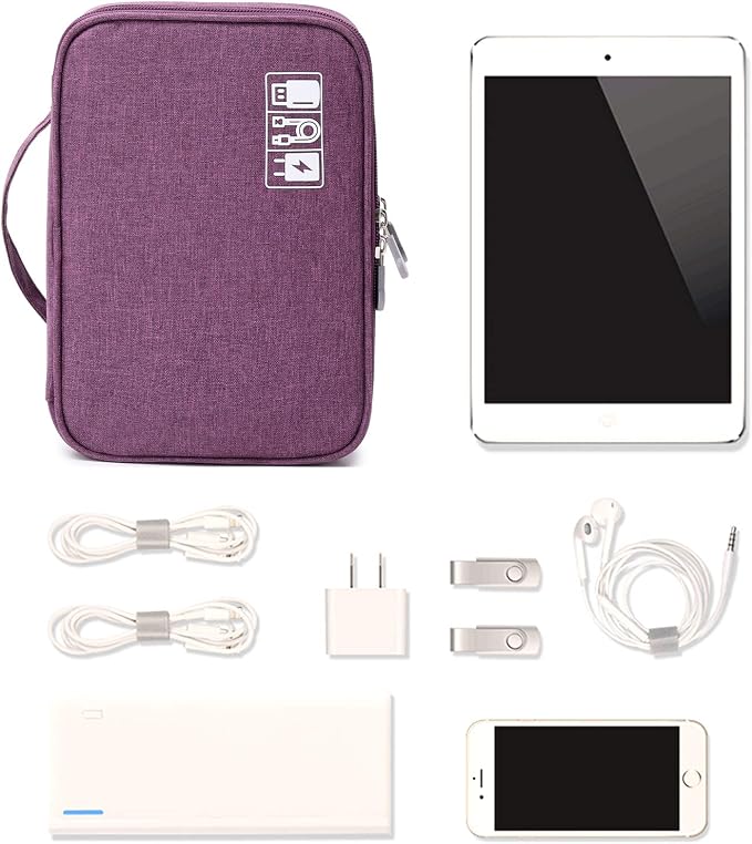 Mygreen Electronic Accessories Organizer Bag, Waterproof Double Layer Travel Storage Case with Adjustable Padded Dividers, Portable Hard Pouch for Cables, Charger, Power Bank, Phone, Hard Drive Purple - Image 3