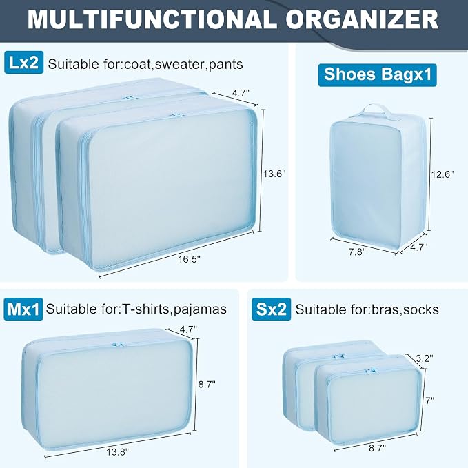 Packing cubes for Travel CALACH Luggage Organizer Bags 6 Set Packing Cubes for Suitcases Travel Essentials for Carry on Mesh Suitcase Organizer with Shoe Bag (blue) - Image 4