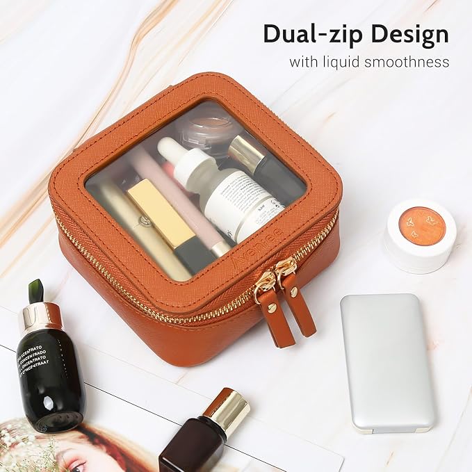 Aveniee Mini Clear Makeup Bag, Small Cosmetic Bags Travel Toiletry Pouch Organizer, TSA Approved Make up Case with Zipper, Car Bag for Essentials,Brown - Image 3