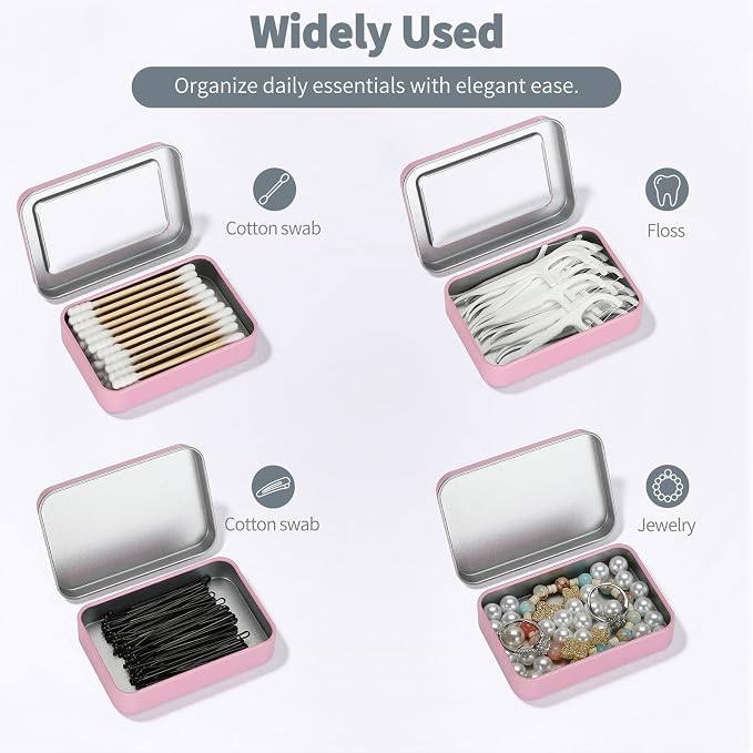 HAOGUAGUA 4 Pcs Travel Containers - Qtip Travel Case and Floss Pick Holder Box, Portable Cotton Swab Organizer Dispenser with Dustproof Lid for Hair Ties Cotton Pad jewelry Small Items (Pink) - Image 3