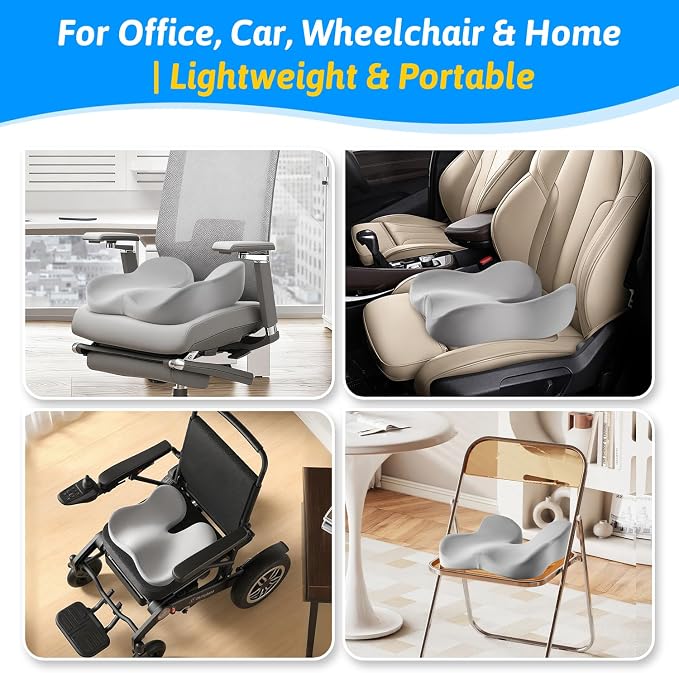 Seat Cushion for Tailbone & Sciatica Pain Relief | Certified & Ergonomist-Designed,Tapered Front Edge Reduces Thigh Pressure,Wide Memory Foam for Office Chair, Car, Wheelchair - Image 6