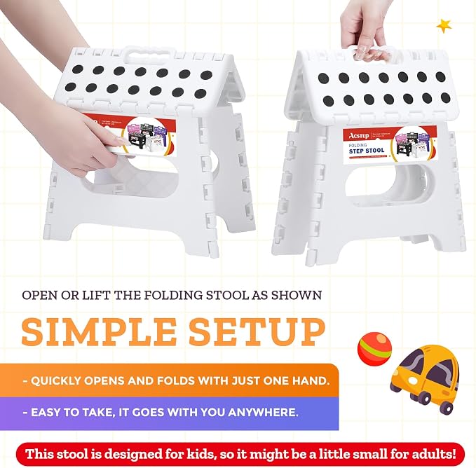 Collapsible Step Stool 7.5 Inch, Small Folding Stool, 176 lbs, White | Lightweight Foldable Step Stool for Kids and Adults with Handle, for Kitchen, Bathroom, Car, and Compact Home Storage - Image 7