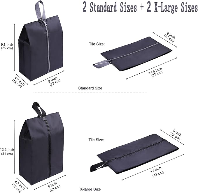 YAMIU Travel Shoe Bags Set of 4 Waterproof Nylon with Zipper for Men & Women, Black - Image 2