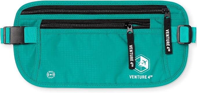 VENTURE 4TH Travel Money Belt, RFID Blocking Passport Holder - Turquoise by VENTURE4TH