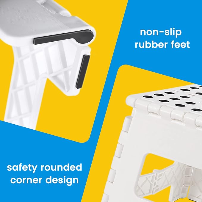 9 Inch Folding Step Stool for Kids and Adults, Holds 300 lb, White | Heavy Duty Foldable Stools, Lightweight, Non-Slip, for Toddler, for Kitchen Bathroom Bedroom Outdoor, Collapsible with Handle - Image 3