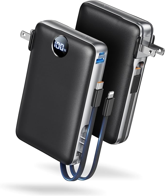 Portable Charger Power Bank 50000mAh Massive Capacity with Wall Plug | Built-in USB-C & iOS Cables, 22.5W Fast Charging Battery Pack with LED Display, Travel Essential for Camping, iPhone, Samsung by Sucrosey