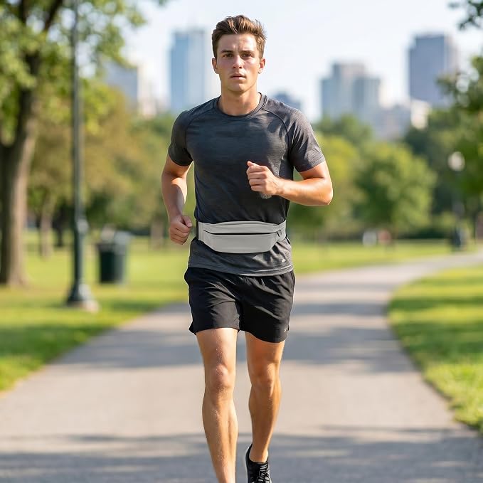 Wide Running Belt For Runners & Travelers - Adjustable Magic Tape with Extender Strap, Fits Most Sizes Without Bouncing, Holds Phone & Essentials for Workout (Gray) - Image 2