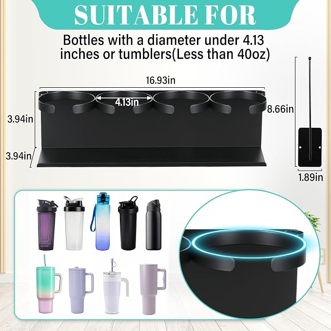 Magnetic Cup Holder for Fridge,8 Cups Water Bottle Organizer for Stanley 30 40 oz with Tumbler Lid Organizer,High Capacity Heavy Duty Kitchen Storage Rack Accessories - Image 5