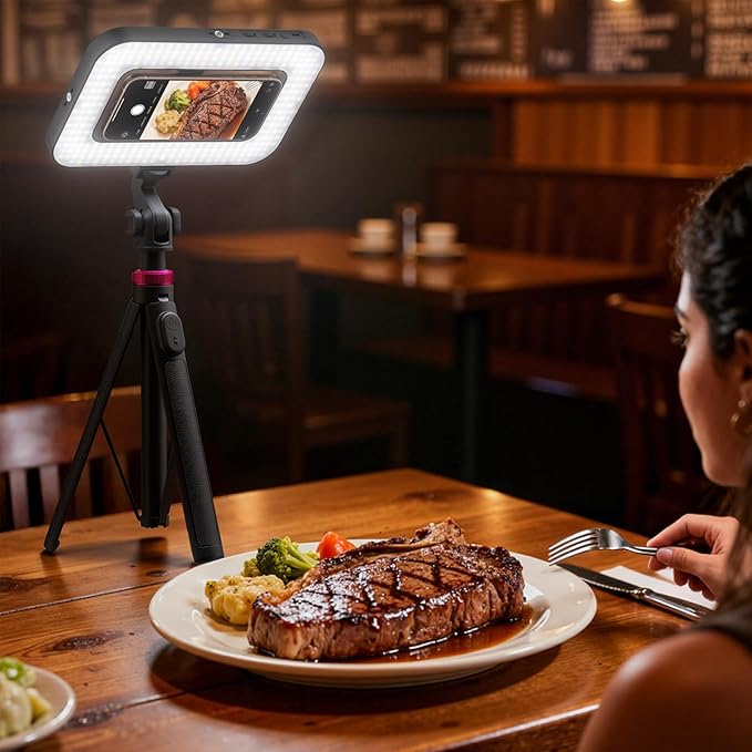 Tripod for iPhone with Light, Portable 15W Ring Light with Stand and Phone Holder for Video Recording, 6000mAh Magnetic Phone Tripod with Light 2500K-9000K for Food Hunt,Mukbang Video,Vlogging,CRI＞95 - Image 2