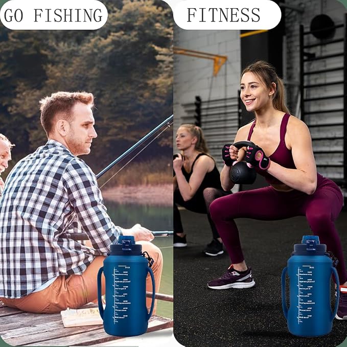 64oz Foldable Water Kettle - Straw & Motivational Time Marker, Half Gallon Silicone Reusable Bottle for Airport Travel, Outdoor Adventures & Home/Office (Blue) - Image 10