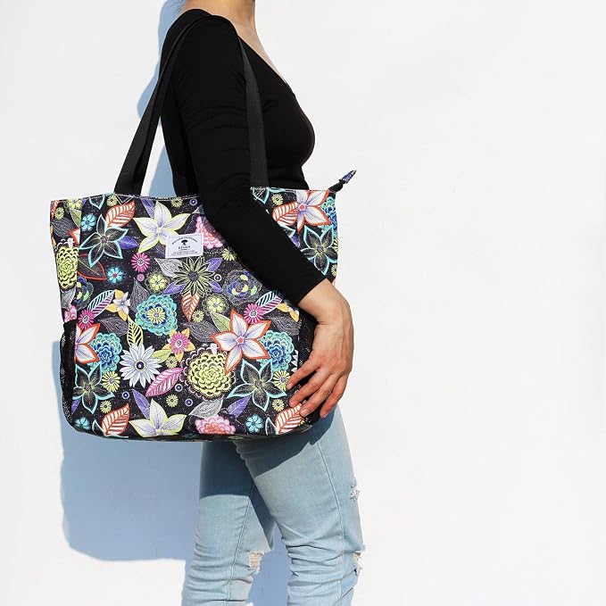 ESVAN Original Floral Water Resistant Large Tote Bag Shoulder Bag for Gym Beach Travel Daily Bags Upgraded - Image 2