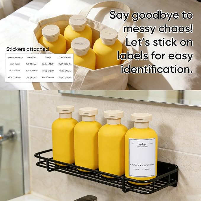 DEMORA 6.6oz Travel Bottles for Toiletries, Larger Plastic Travel Squeeze Bottles Leak Proof Refillable Toiletry Containers with Flip Caps and Labels for Shampoo Conditioner Lotion (Yellow, 4 Pcs) - Image 4