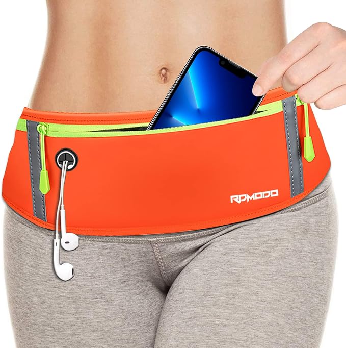 Fanny Pack for Men, Running Belt Waist Pack for Women, Orange | Water Resistant, Slim Running Pouch, Large Capacity 3 Pocket, Reflective Strip, Running Phone Holder for iPhone 16 17 Pro Max - Image 6