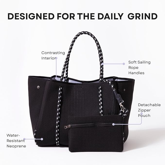 POPUPS Large Neoprene Tote Bag for Women - Everyday Designer Handbag for Travel Work and Beach with Pockets and Zipper Pouch - Image 6