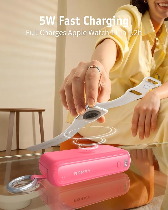 RORRY Flow Portable Charger 10000mAh 40W Wall Plug Power Bank Battery Pack | Built-in USB-C Cable, Keychain Design, Fast Charging, for iPhone 17/16/15, Apple Watch, iPad, 3-in-1, Travel Essential - Image 5