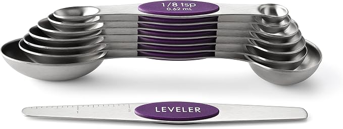 Spring Chef Stainless Steel Magnetic Measuring Spoons Set of 8, Purple | Metal Teaspoon & Tablespoon Measuring Spoons w/ Leveler for Dry & Liquid Ingredients, Measure Spoons for Baking & Cooking - Image 8